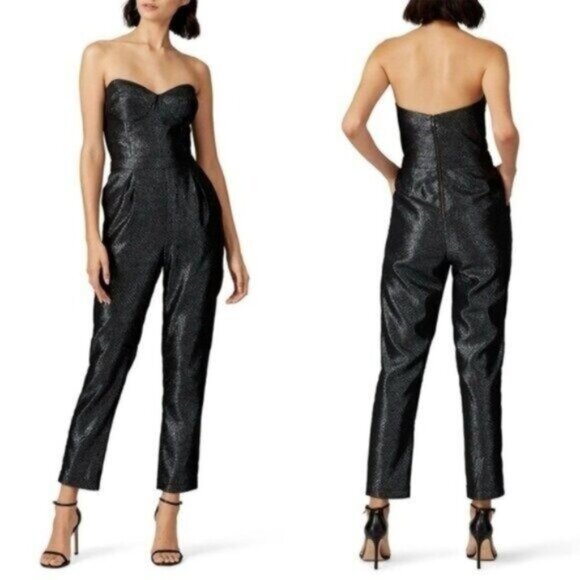 Saylor Galadriel Lurex Metallic Black Silver Croc Strapless Jumpsuit Size S - Picture 1 of 10
